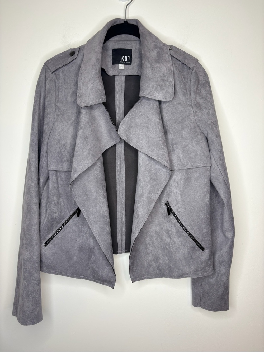 Kut from the Kloth Gray Suede-Look Open Front Jacket Size Small